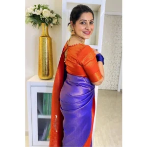 wmremove-transformed-1-1000x1000-1.webp Generic Women's Soft Lichi Silk Printed Saree With Unstitched Blouse 5.5Mtr (Blue)
