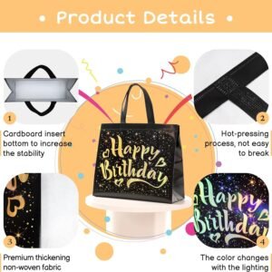 Birthday Gift Bag with Gold Stars – Reusable Black Tote