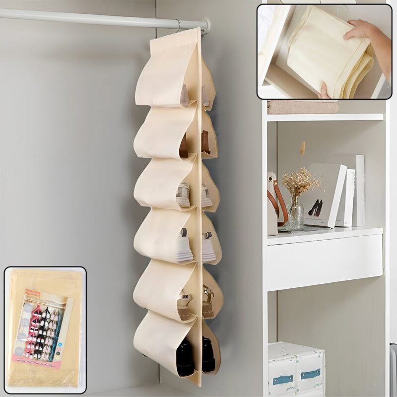 Hanging-shoe-organizer-01.jpg 12-Pocket Hanging Shoe Organizer – Space-Saving Durable Storage