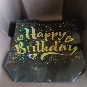 Birthday Gift Bag with Gold Stars – Reusable Black Tote