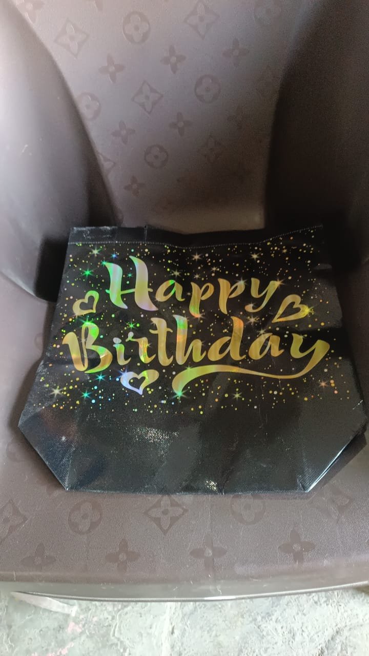 Birthday Gift Bag with Gold Stars – Reusable Black Tote